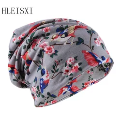 New Style Fashion Spring Autumn Adult Women Warm Beanies Skullies Scarf Double Used Beauty Brand Casual Floral Hat Out Door Bone