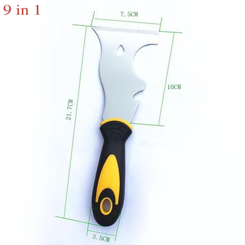 Cuchillo de masilla de acero inoxidable 7 en 1, mango de plástico, pala raspadora multifunción, herramienta de construcción de pintura de enyesado de pared
