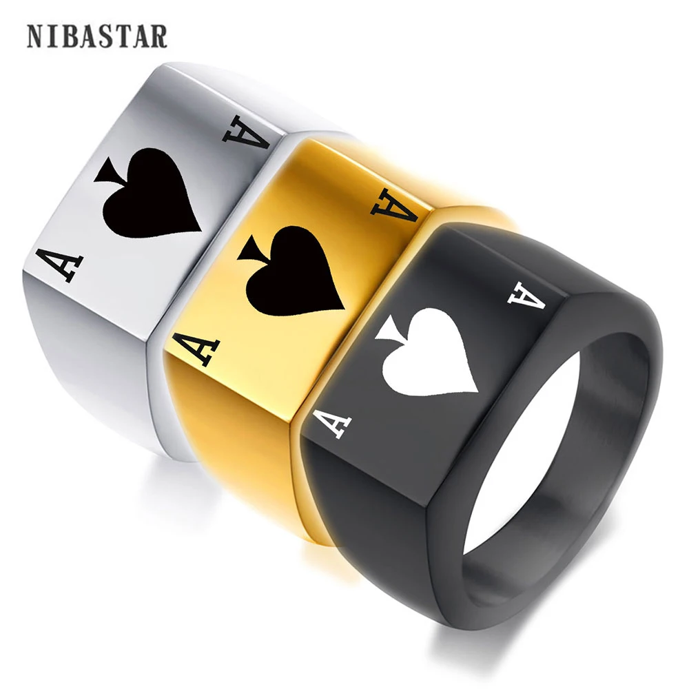 Engrave Ace Of Spades Ring Classic Poker Heart Letter A Rings Stainless Steel Punk Hip Hop Rock Street Jewelry Wholesales