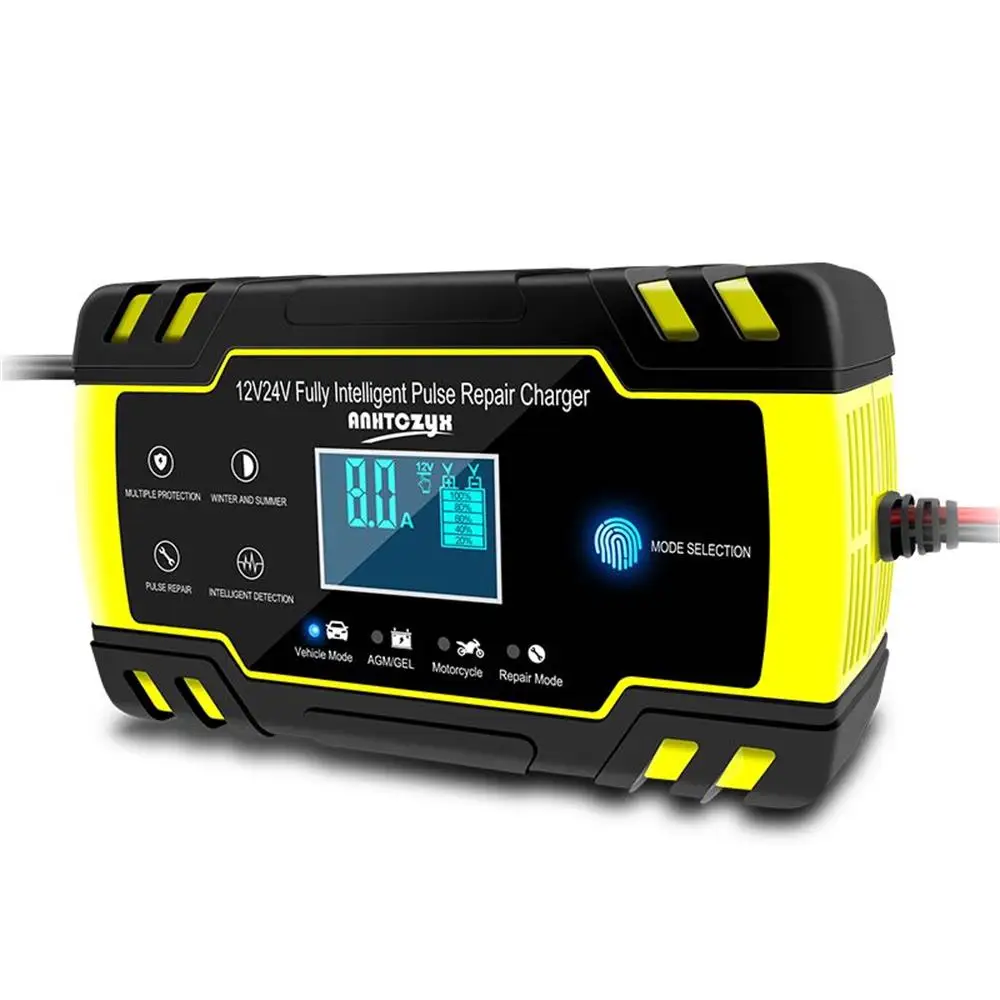 Fully automatic car battery charger 12V 8A 24V 4A smart quick charge for AGM GEL wet lead acid LCD display battery charger