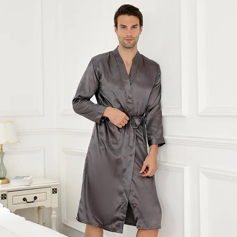 Azul chinês masculino seda rayon robe verão casual pijamas com decote em v kimono yukata roupão de banho tamanho m l xl xxl