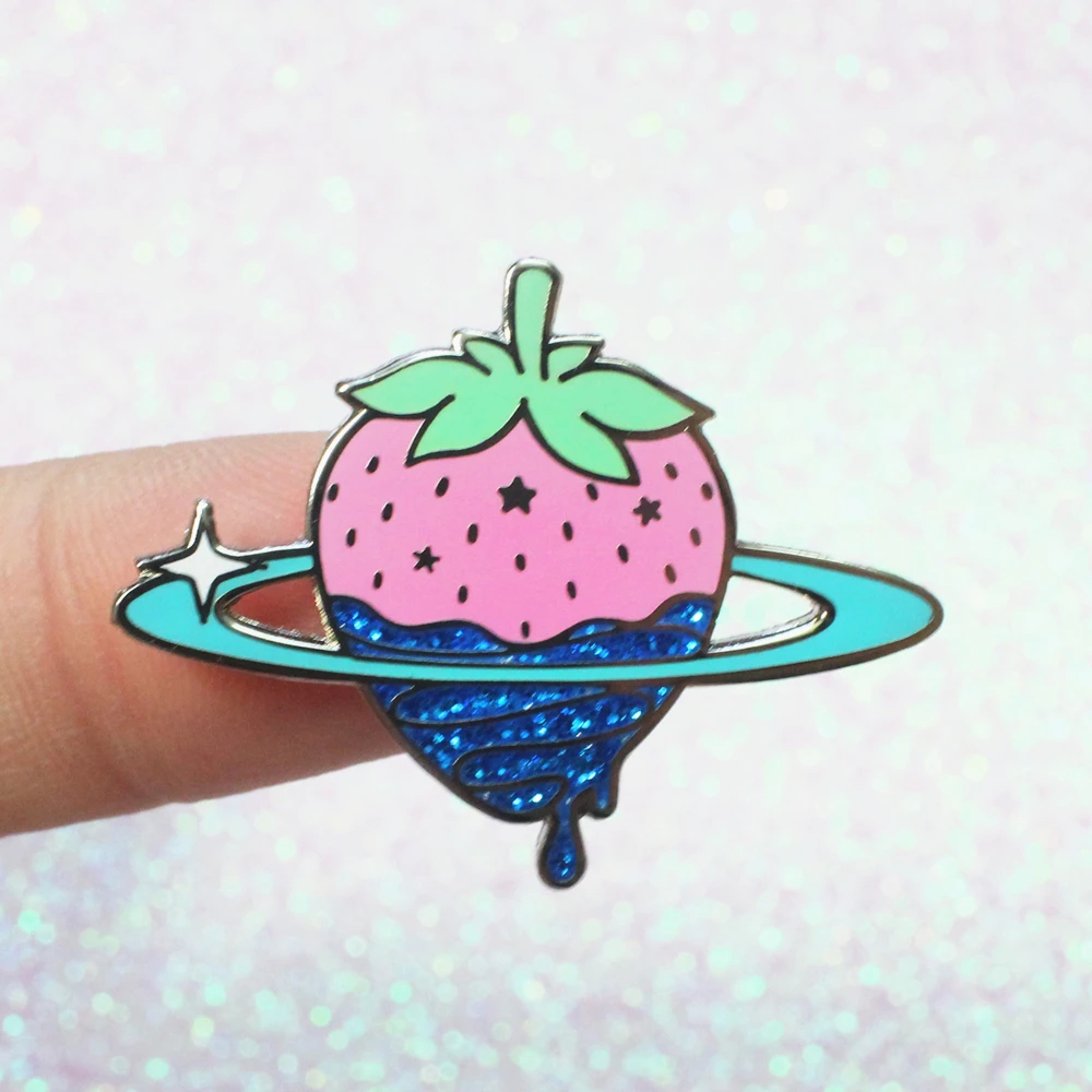 Kawaii Star Dipped Berry Hard Enamel Pin Fashion Pastel Plant Badge Cartoon Fruit Pink Strawberry Brooch Jewelry Unique Gift