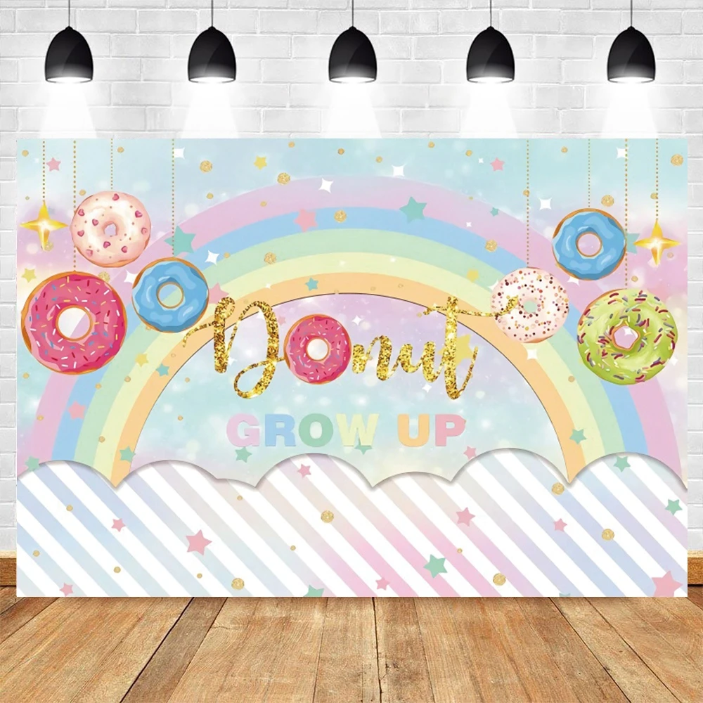 

Baby Birthday Grow Up Photography Backdrop Photocall Rainbow Donuts Party Decor Photographic Background Photo Studio Photozone