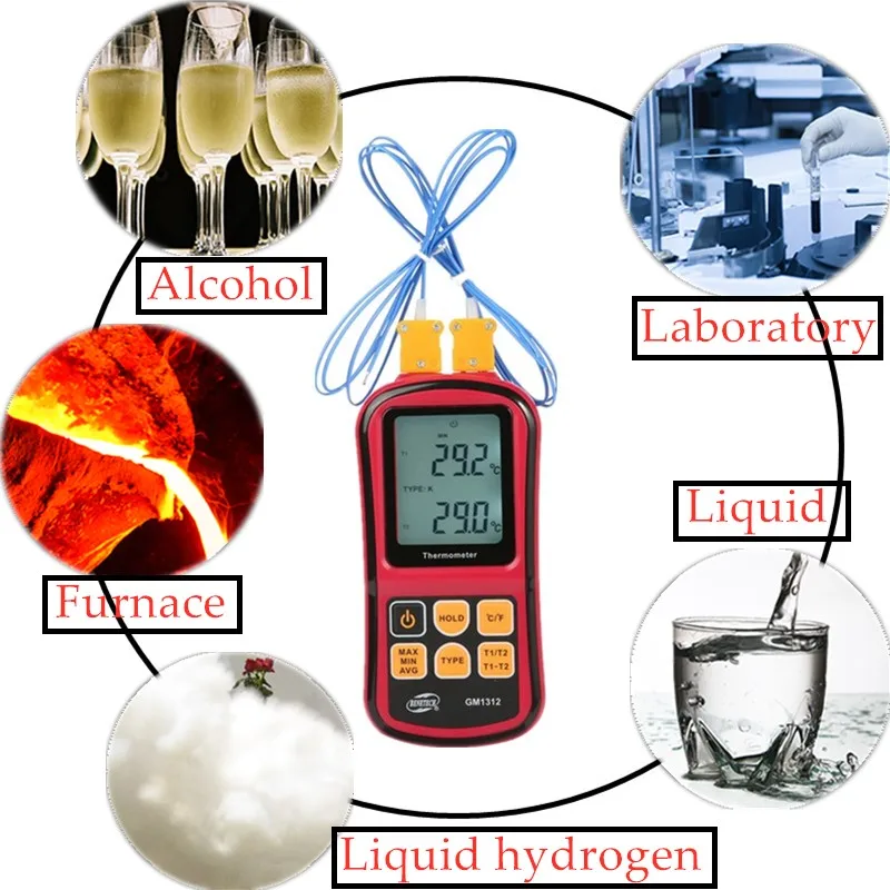 GM1312 Thermocouple Thermometer Temperature Meter Temp Tester TEMP Measure Tool -50~300℃ Temperature Meters With Backlight