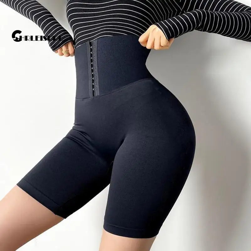 CHRLEISURE Slim Biker Shorts Women High Waist Yoga Short Summer Running Workout Tummy Control Workout Gym Shorts Push Up Fitness