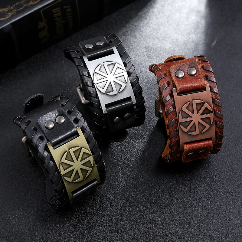 2021 Totem Design Nordic Lucky Compass Bracelet Viking Men's Bracelet New Trendy Fashion Leather Woven Accessories Party Jewelry