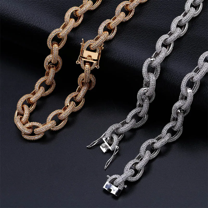 Hip Hop Full AAA+ CZ Zircon Bling Ice Out 0 Shape Link Chain Necklace for Men Rapper Jewelry Gifts