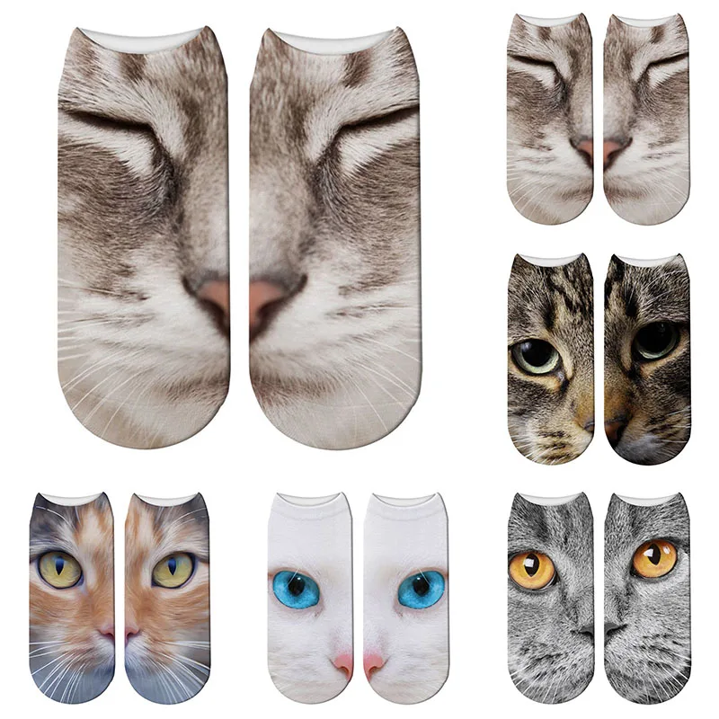 New Summer Animal Women's Cotton Socks Sports Leisure Lovely Cartoon Cat Face Splicing Socks Low Ankle Canvas Shoes Crew Socks