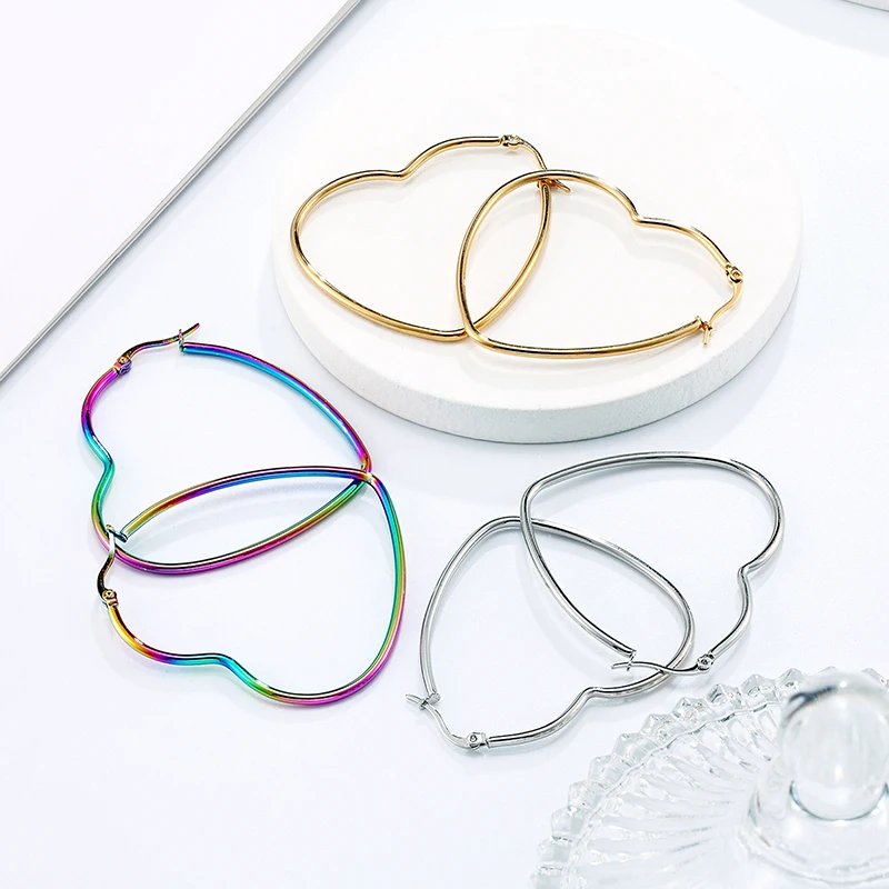 Hot Fashion peach heart earrings circle jewelry simple pendant Earring stainless steel hoop earring 1 Pair Gifts for women girls