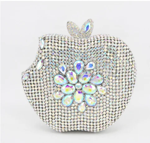 

Apple Shape Rhinestone Pink Evening Purse Diamond Crystal Party Clutch Bag Women Wedding Bags Fruit Fashion Ladies Purse Handbag