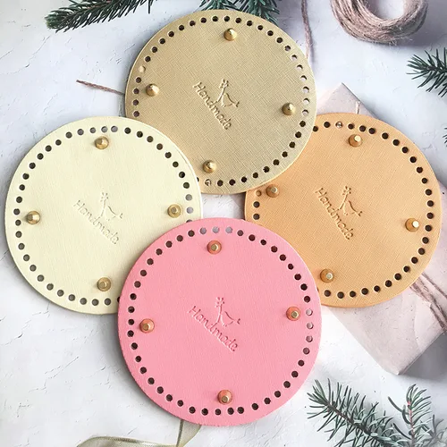 Imagen 1 del producto Fondo redondo de 15/18cm para bolso tejido, accesorios para bolso, parte inferior hecha a mano, almohadilla de ganchillo DIY, parte inferior de bolso de cuero PU para mujer