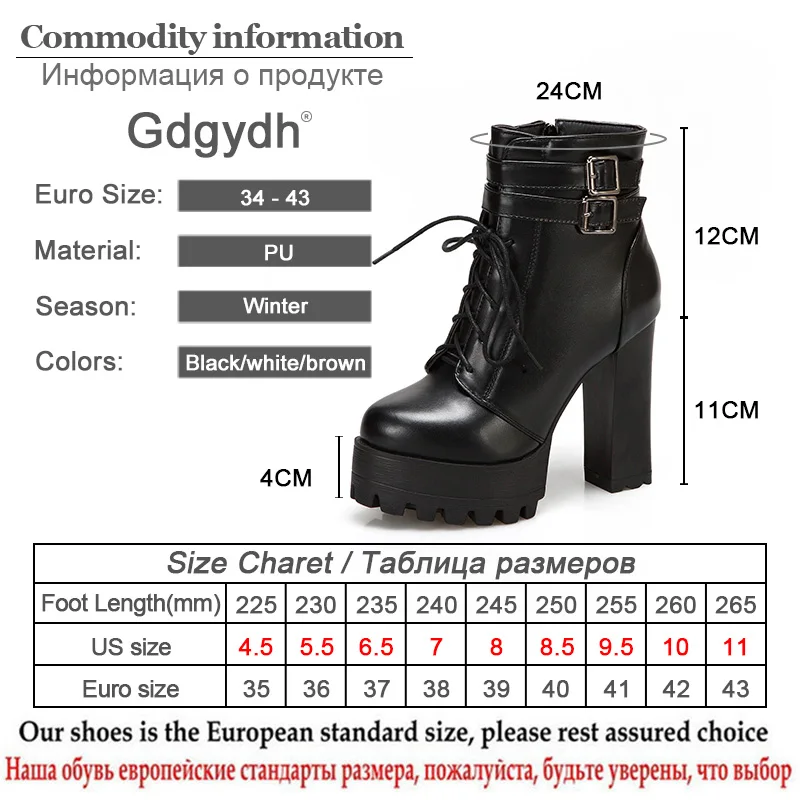 Gdgydh 2022 New Fashion PU Lacing High Heel Boots Women Thick With Belt Buckle Ankle Boots Square Heels Bare Foot Shoes White