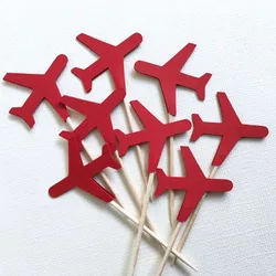 Airplane Cupcake Toppers Decorations for Kids Aircraft Themed Birthday Party Cake Decoration Supplies-set of 24