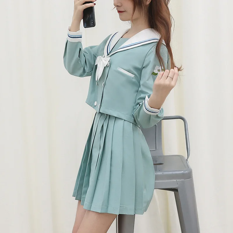 JK Uniforms Middle School Students Japanese Sailor Suit School Uniform Cosplay  Students Mint Green Skirt Suit