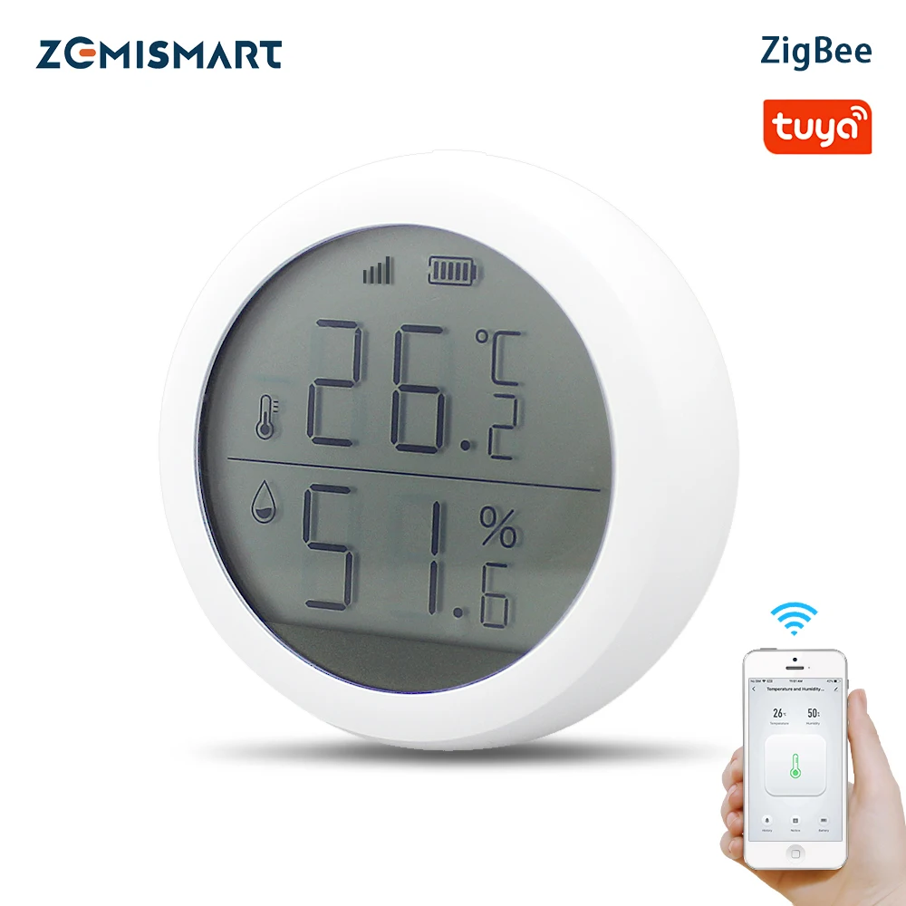 Zemismart-Sensor de temperatura y humedad Tuya Zigbee, accesorio con pantalla LCD, Monitor en tiempo Real, conexión inteligente para el hogar