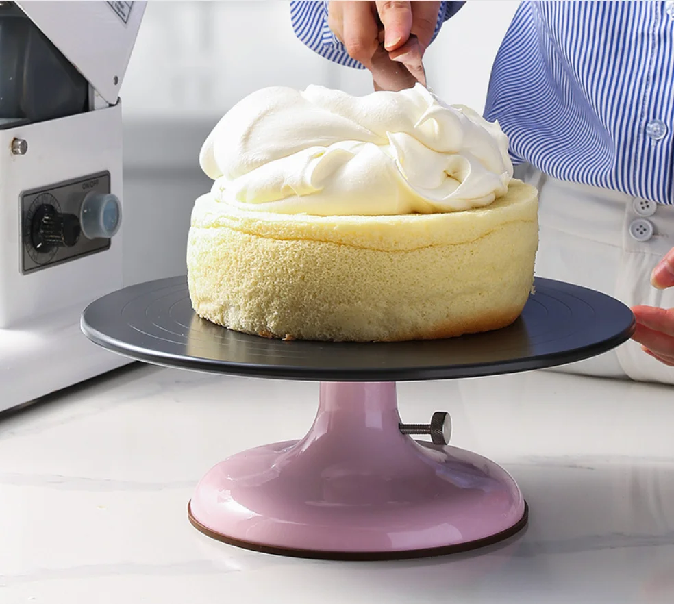 Super Aluminium Alloy Revolving Cake Turntable 12 Inch Rotating Cake Stand Pink Professional Cake Non Slip Stand with Lock Scale