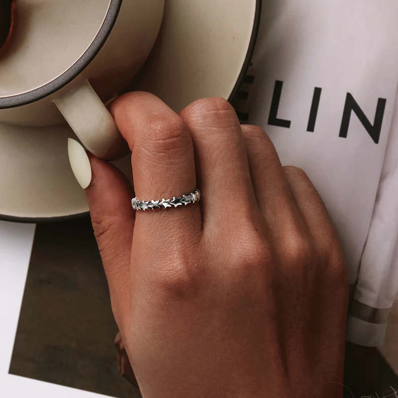 WOSTU 100% 本物の 925 スターリングシルバー 6 スタイルスタッカブルパーティー星リング女性のためのオリジナルシルバーブランド宝石類のギフト 7151