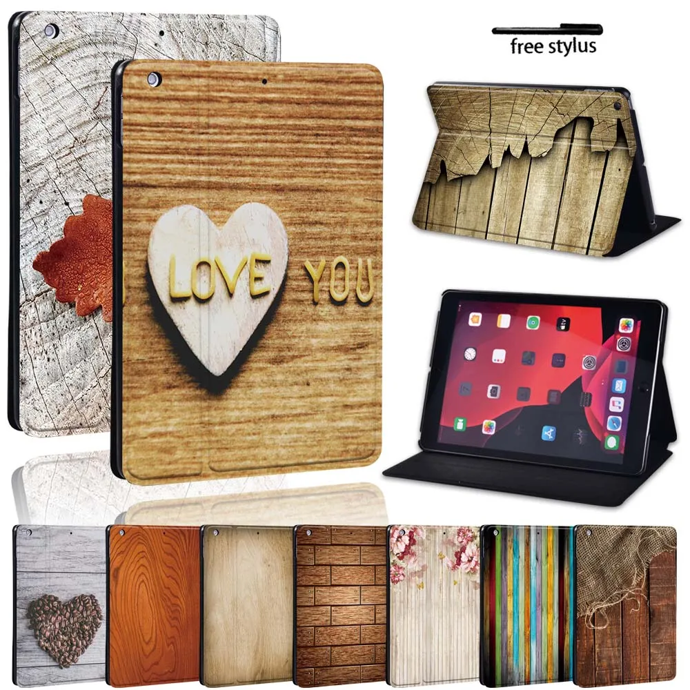 

Case for Apple IPad 2 3 4 5 6 7 8 9 10/Mini/Air 5 4 3 2 1/Pro -Printed Wood pu Leather Stand Cover Tablet Protective Folio Case