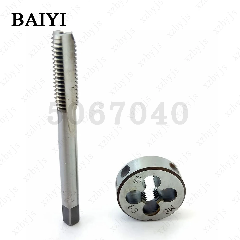 HSS Taper M8 HSS Metric Tap and Die Set Thread Tap and Metal Screw Thread Cutting Round Thread Die Right Hand HSS Taper