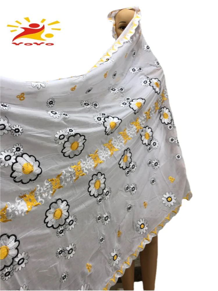 

2021 New African Women Scarf Muslim Soft Cotton Scarf Dubai Islamic Embroidery Muslim Hijab for Shawls Wraps210*110 HB063