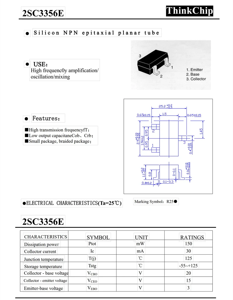 (1000pcs) 2SC3356 SOT-23 SMD NPN high frequency amplifier transistor frequency 2G 4G 5G 7G (Marking R25/R25.)