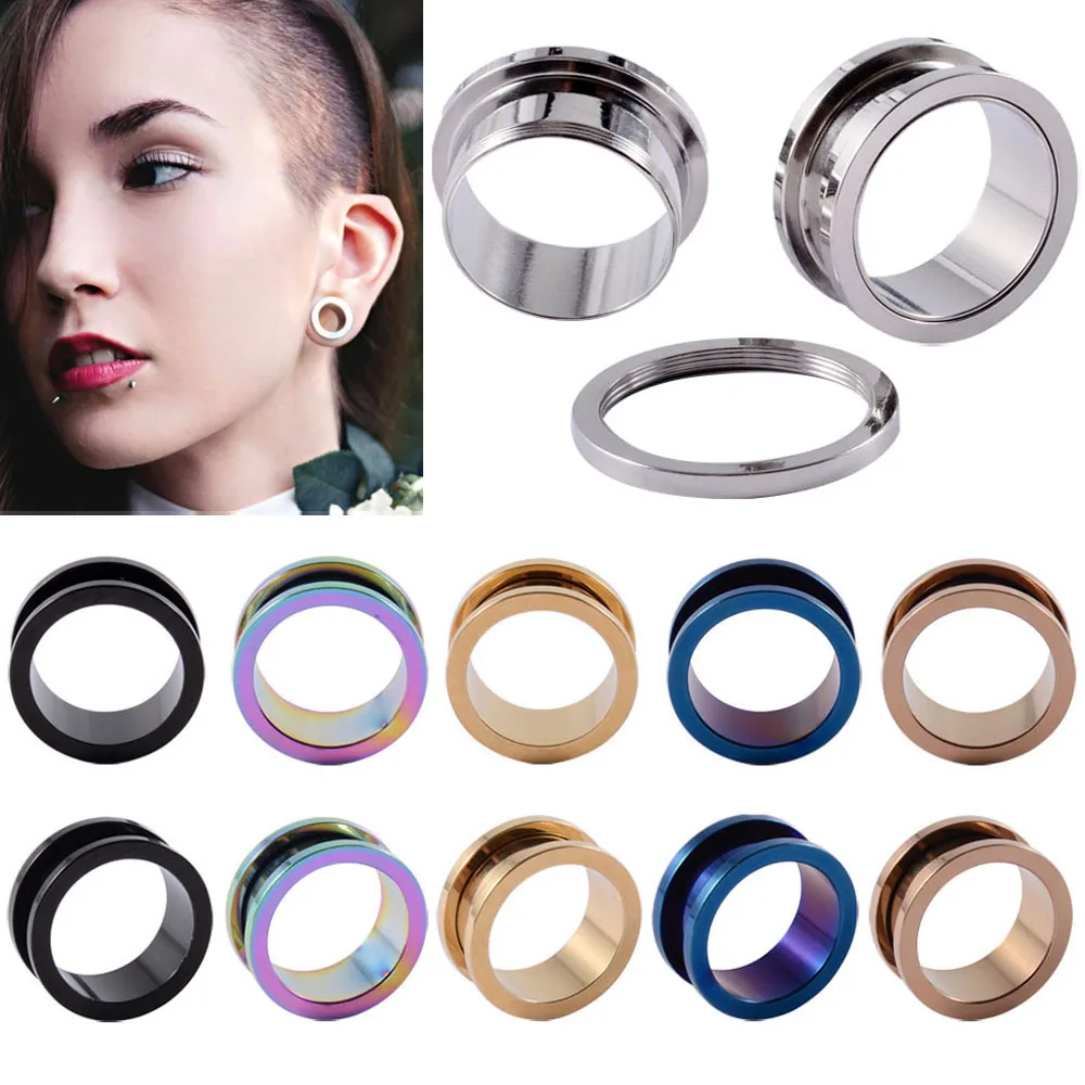 Dilatadores de oreja de acero quirúrgico para hombre, pendientes de tornillo, expansores de lóbulo, Piercings corporales, joyería de 1,6mm-20mm, 2