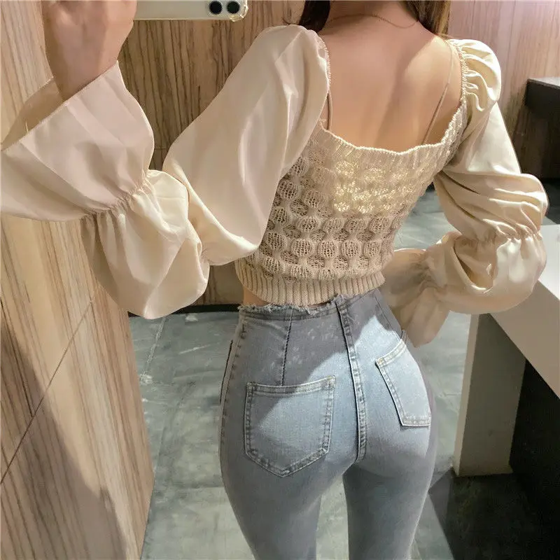 Woman Sweaters Femme Chandails Spring and Autumn off-the-Shoulder Sweater Splicing Pullover Sweater Top Female Pull Hiver