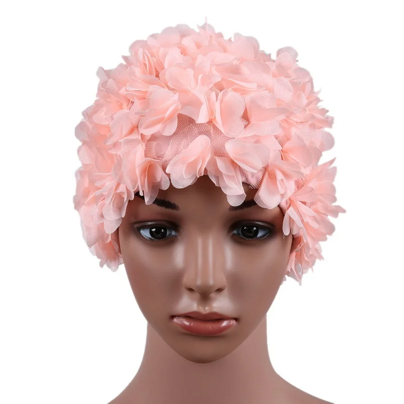 Women Flowers Swimming Caps Three-dimensional Flower Petals Design Bath Female Cap Ladies Swim Cap for Long Hair