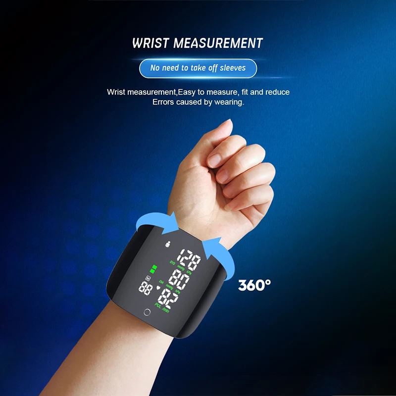 Rechargeable Voice Sphygmomanometer Fully Automatic Digital Heart Rate Wrist Blood Pressure Monitor Smart Touch LCD Screen