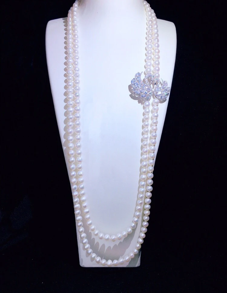 

25" 7-8mm White Round Pearl Necklace CZ Pendant