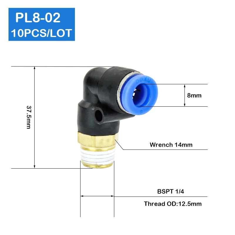 High quality 10Pcs PL8-02 , 8mm Push In One Touch Connector 1/4