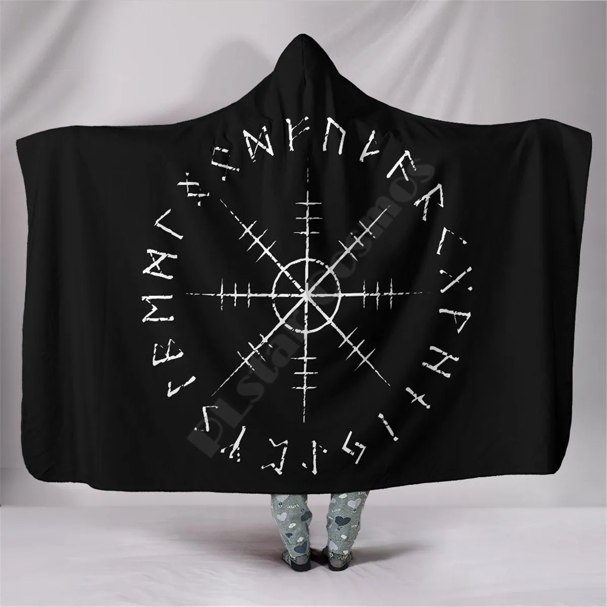 

Viking Hooded Blanket Helm of Awe Hooded Blanket Adult colorful child Sherpa Fleece Wearable Blanket Microfiber Bedding