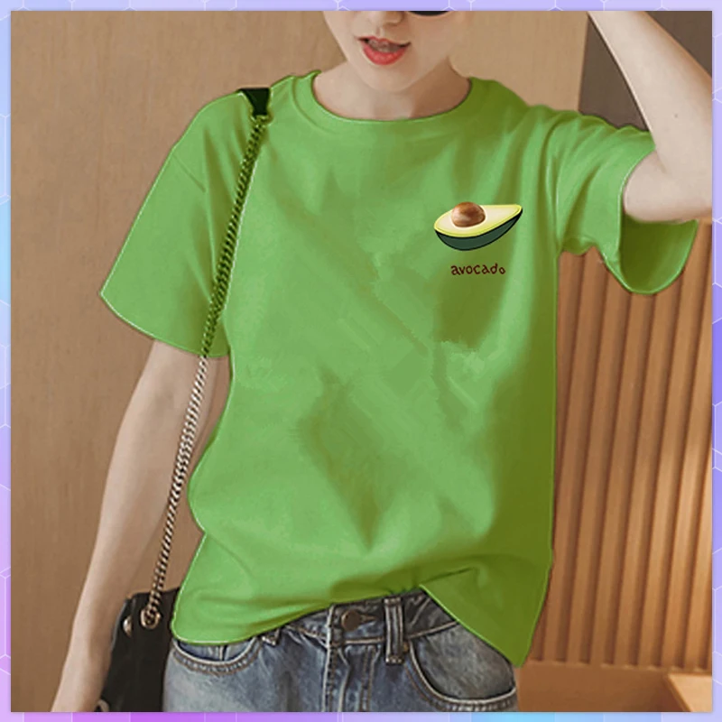 Avocado Letter Oversized T-shirt Women's Cotton Tee Shirt Female Short Sleeve Top Summer Korean Loose Tops White T-shirts