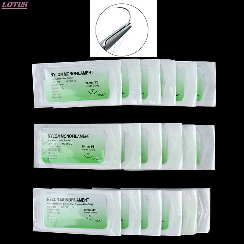 6PCS 2.0/3.0/4.0 Medical Needle Suture Nylon Monofilament Non-Damage Suture Medical Surgical Thread White Needle Suture Tool