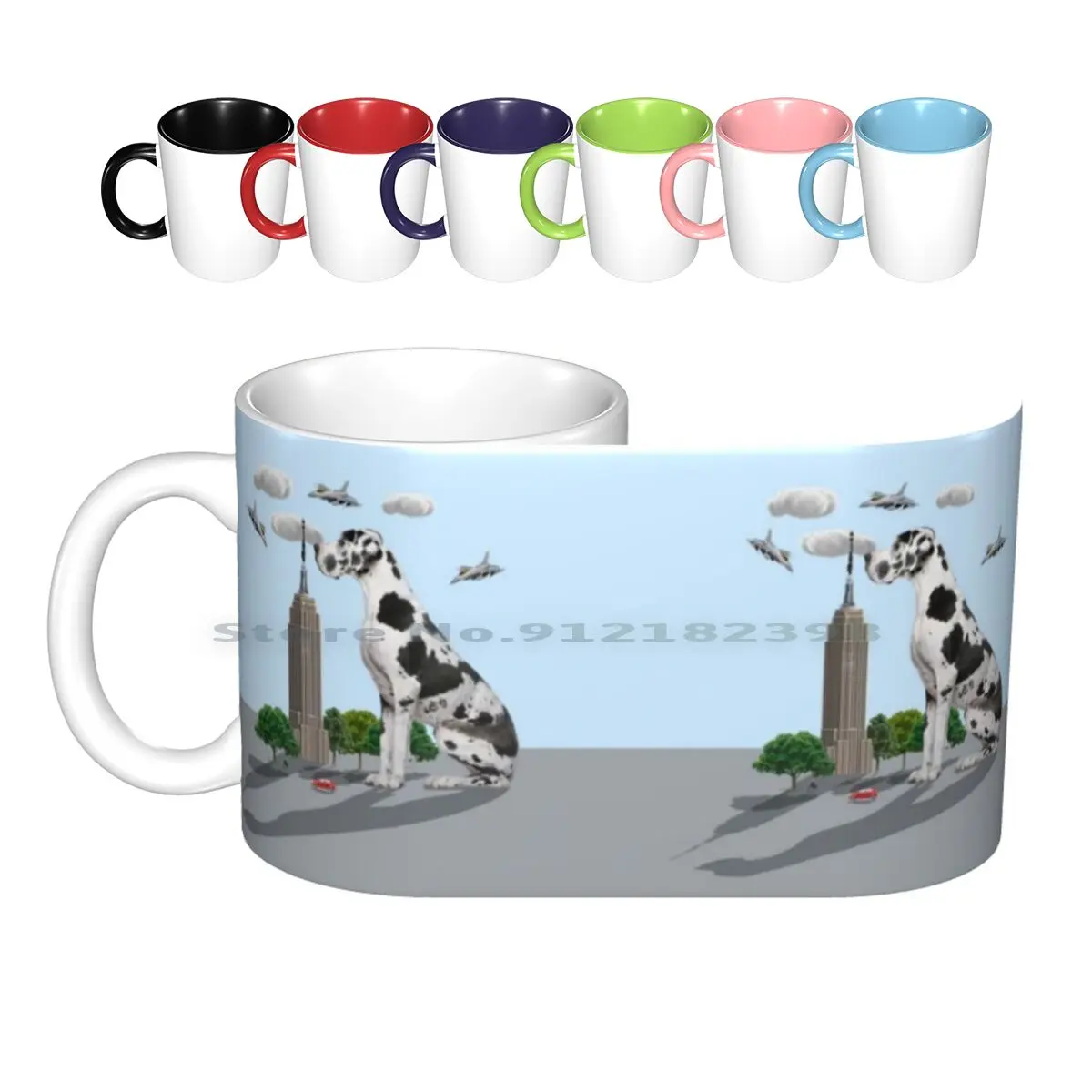 Great Dane Ceramic Mugs Coffee Cups Milk Tea Mug Empire State Building New York Giant Airplanes Building City Town Fantasy