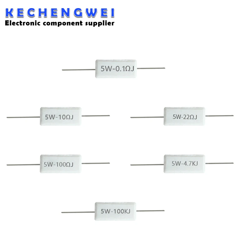 10pcs 5W 5% Cement Resistor Power Resistance 0.1 ~ 10K 0.1R 0.5R 1R 10R 100R 0.22 0.33 0.5 1 2 5 8 10 15 20 25 30 100 1K 10K ohm