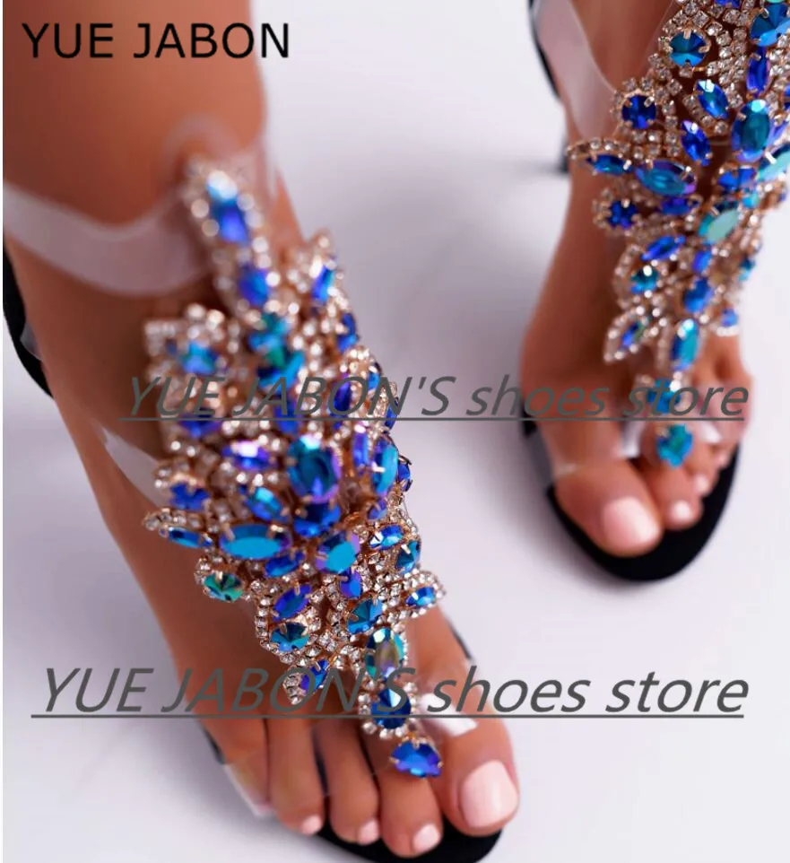 Sexy PVC Transparent Gladiator Sandal Boots Woman Open Toe T-strap Rhinestone Diamond Shoes High Heel Shoes Women Colorful Boots