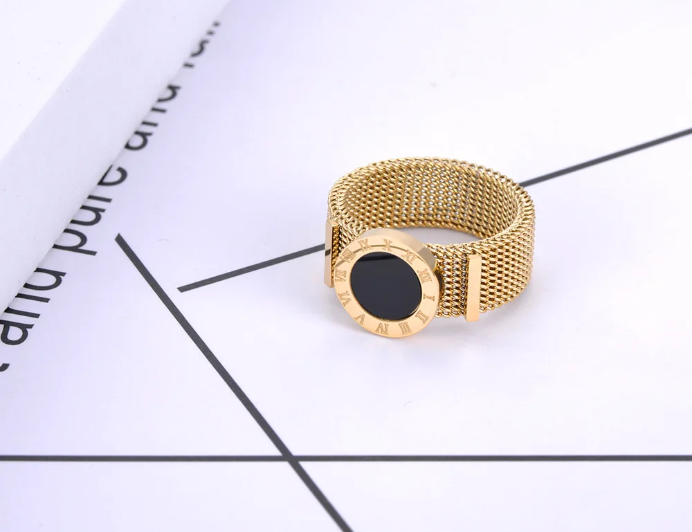 Women's Roman Numerals Network Chain Titanium Ring