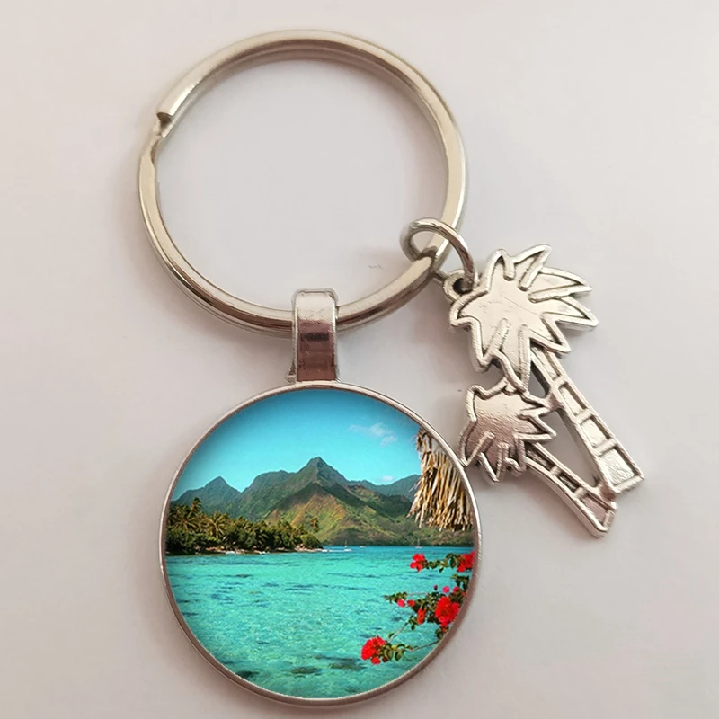 Beautiful beach keychain Maldives scenery keychain ocean landscape charm keychain beach coconut tree relax gift travel jewelry