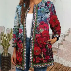 Vintage Cardigan Coat Women Winter Jacket Floral Print Ladies Jacket Coat Women Open Stitch Jacket veste femme куртка женская