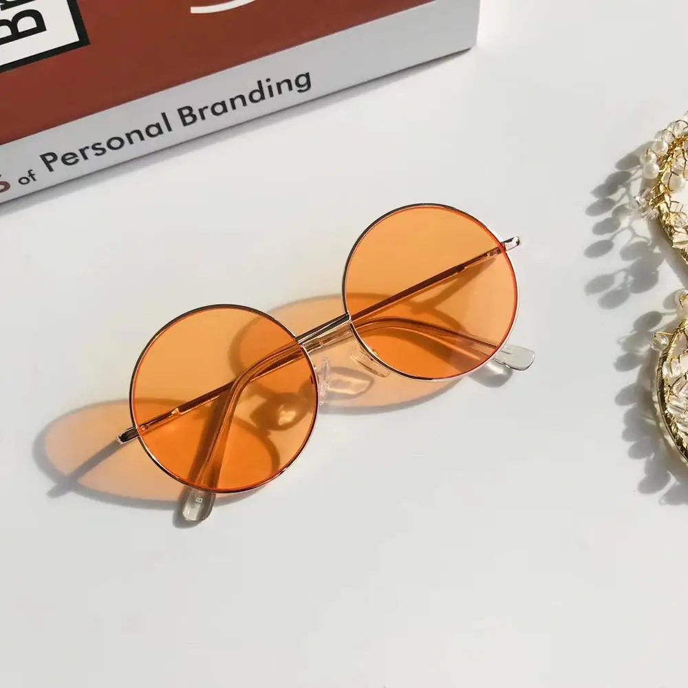 NEW Summer Child Retro Round Frame Sunglasses Children Kids Black Pink Red Lens Fashion Boys Girls UV400 Protection Eyewear 14mm