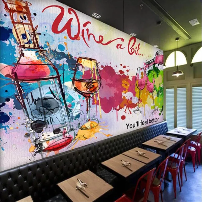 

European and American Vintage Wine Bar Winery Wall Paper 3D Graffiti Wine Glasses Wine Culture Background Mural Wallpaper 3D