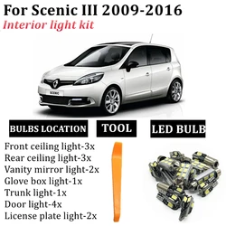 16x Error Free Car LED Bulbs Reading Dome Map Trunk Door Light Interior Kit For 2009-2016 Renault Scenic III 3 MK3 JZ0/1 led