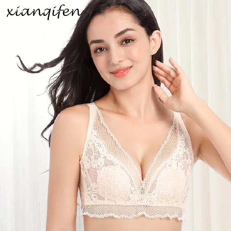 

Xianqifen ultra thin lace minimizer bralette lingerie intimates brassiere girl top bh plus size summer BCD cup 36 38 40 foloral