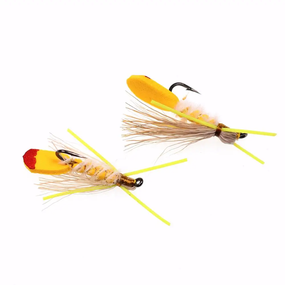 Bimoo 8PCS Yellow Hopper Madam X Dry Fly Size #10 Fresh Water Flies Terrestrials Fly Brown Rainbow Cutthroat Trout Fishing Lures
