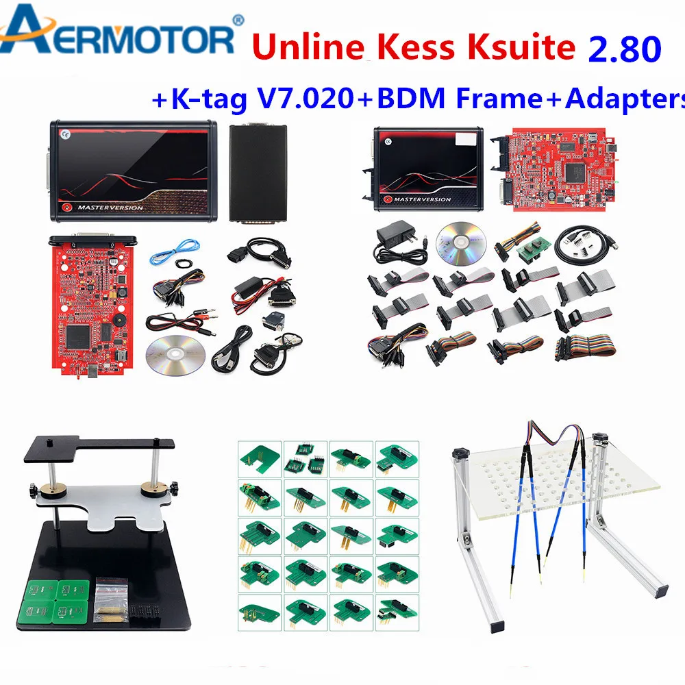 Best Ksuite V2.80 EU RED PCB Unlimited Kess V5.017 OBD2 Diagnostic Tool K-Tag V7.020 4LED 2.25 Car Truck Motor ECU Programmer