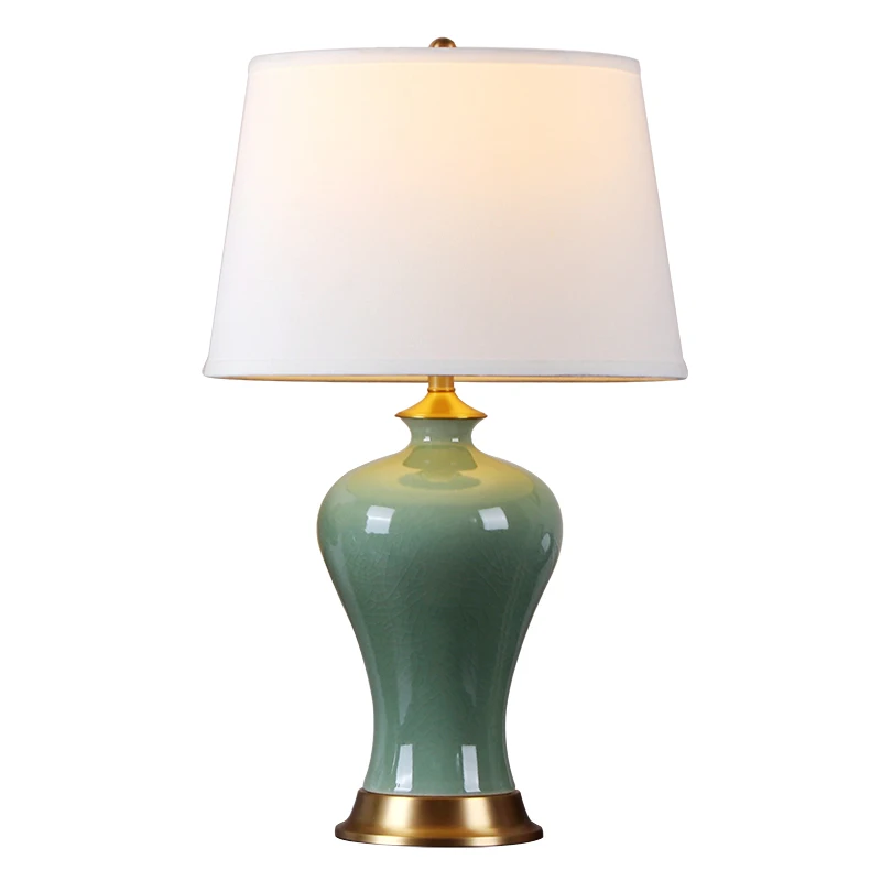 Pea Green Cracked Glazed Retro American Style Household Copper Table Lamp