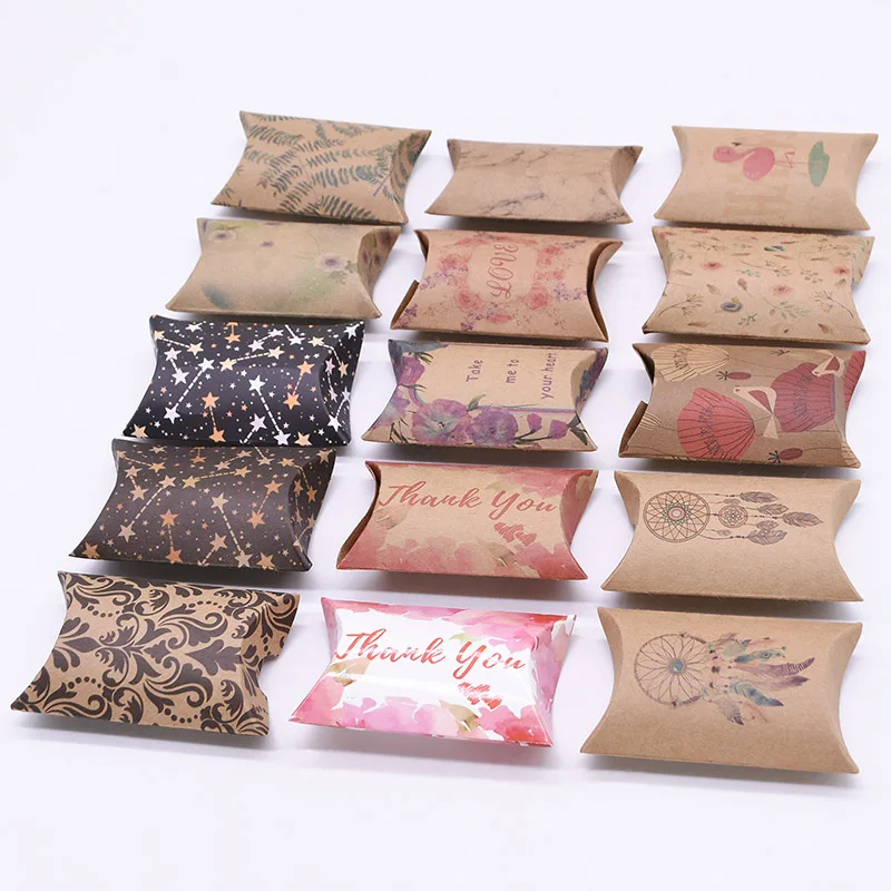 10/20/50pcs Kraft Paper Box Pillow Shape Candy Box Wedding Favor Gift Boxes For Home Baby Shower Kids Birthday Party Supplies