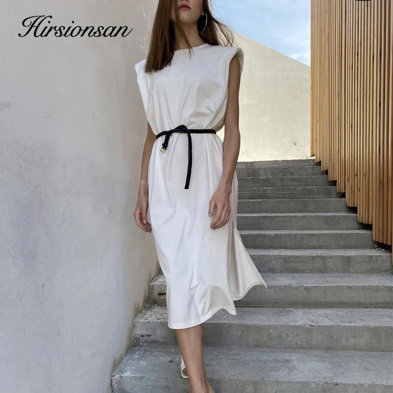 Hirsionsan VAI ĐẦM Không Tay Nữ Mùa Hè 2021 Mới Mềm Rời 100% Cotton Áo Nữ ĐầM Midi