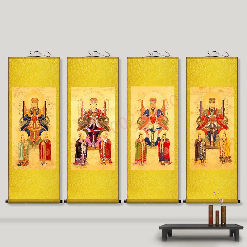 

(customized) The picture of the four emperors of Taoism, the statue of Lagerstroemia indica, and silk scroll decoration